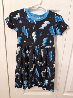 Birdie Bean Girls 3T Bamboo Black and Blue Lightning-Print Dress